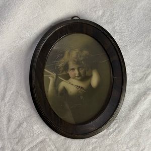 Vintage metal framed print of Cupid Victorian wall hanging